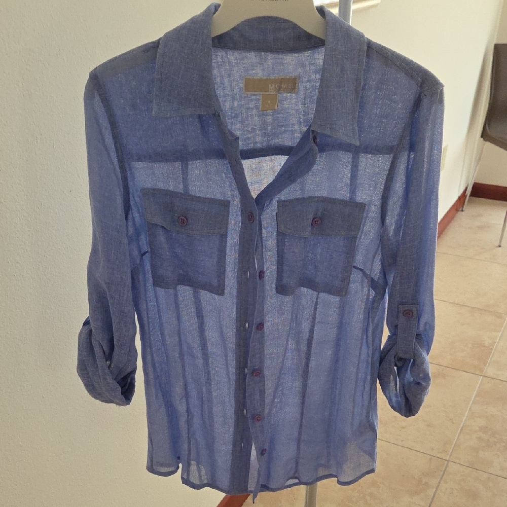 Michael Kors Light Blue Sheer Shirt
